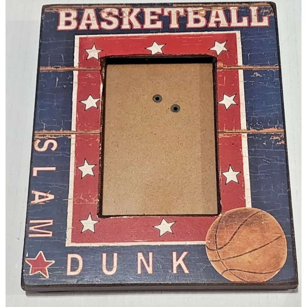 Basketball themed "Slam Dunk" Americana 4 x 6 wood free-standing picture frame